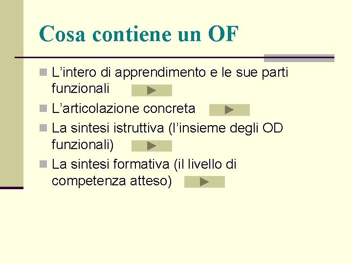 Cosa contiene un OF n L’intero di apprendimento e le sue parti funzionali n