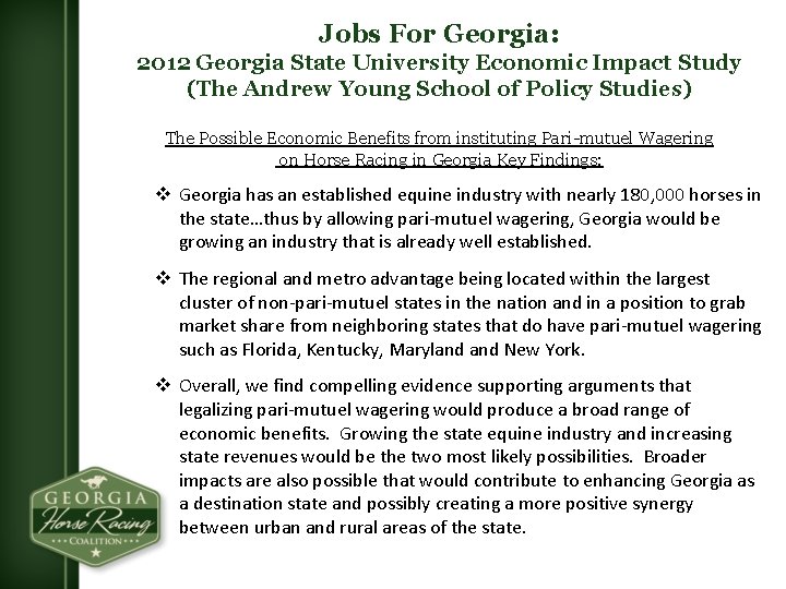 Jobs For Georgia: 2012 Georgia State University Economic Impact Study (The Andrew Young School