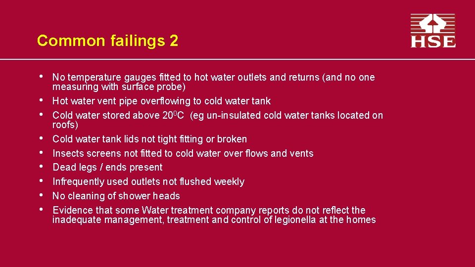 Common failings 2 • • • No temperature gauges fitted to hot water outlets