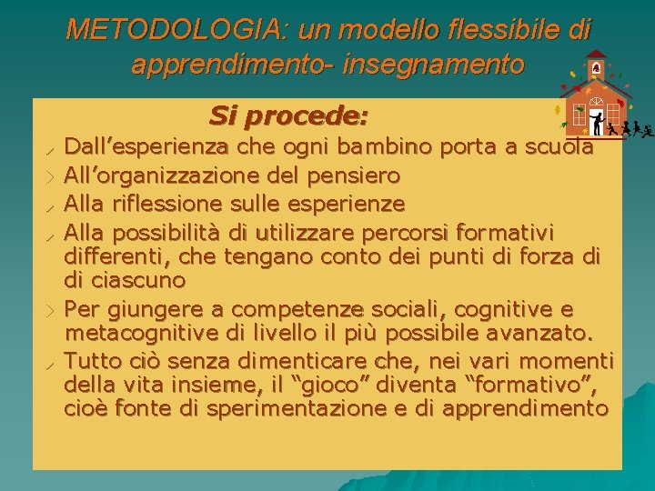 METODOLOGIA: un modello flessibile di apprendimento- insegnamento Si procede: u u u Dall’esperienza che