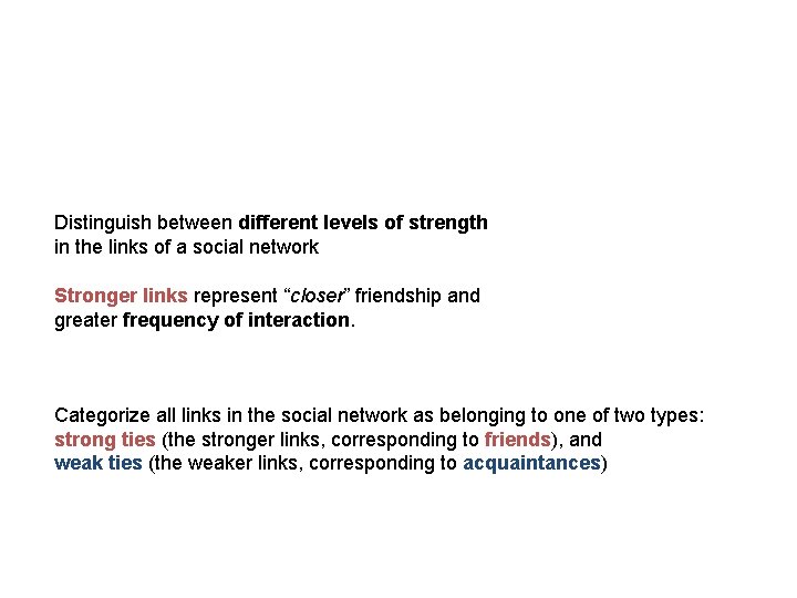 Distinguish between different levels of strength in the links of a social network Stronger
