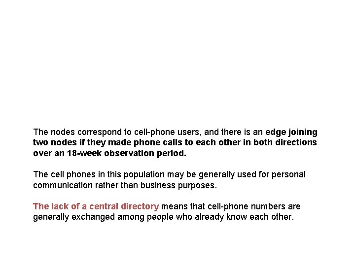 The nodes correspond to cell-phone users, and there is an edge joining two nodes