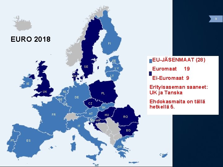 3 EURO 2018 FI EU-JÄSENMAAT (28) EE SE Euromaat 19 LV DK LT Ei-Euromaat
