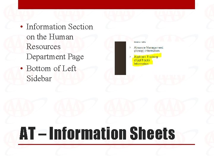  • Information Section on the Human Resources Department Page • Bottom of Left