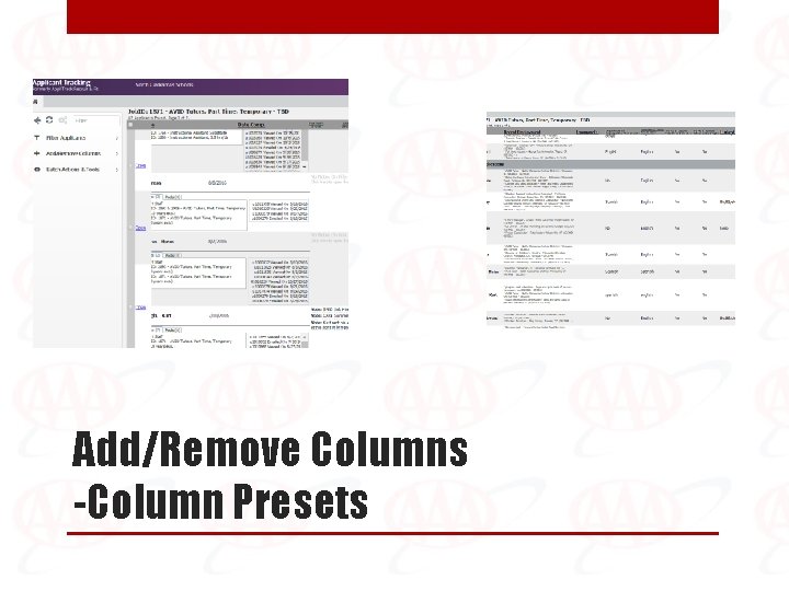 Add/Remove Columns -Column Presets 