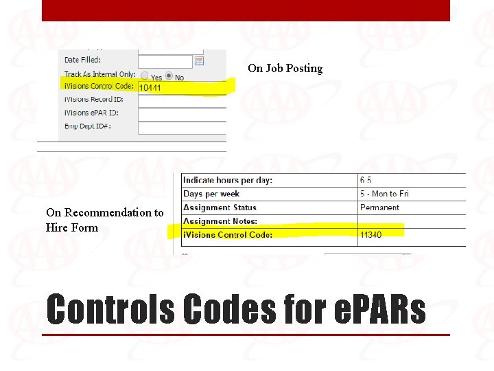 On Job Posting On Recommendation to Hire Form Controls Codes for e. PARs 