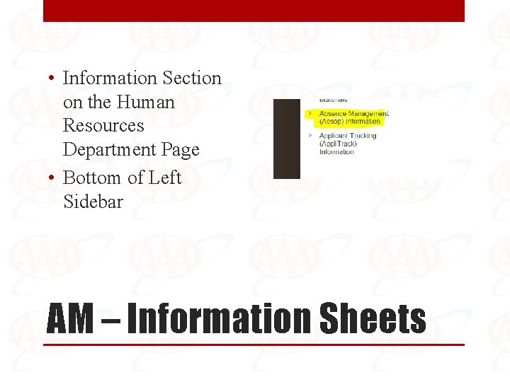  • Information Section on the Human Resources Department Page • Bottom of Left