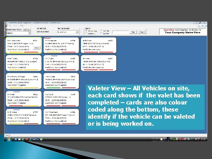 Valeter View – All Vehicles on site, each card shows if the valet has