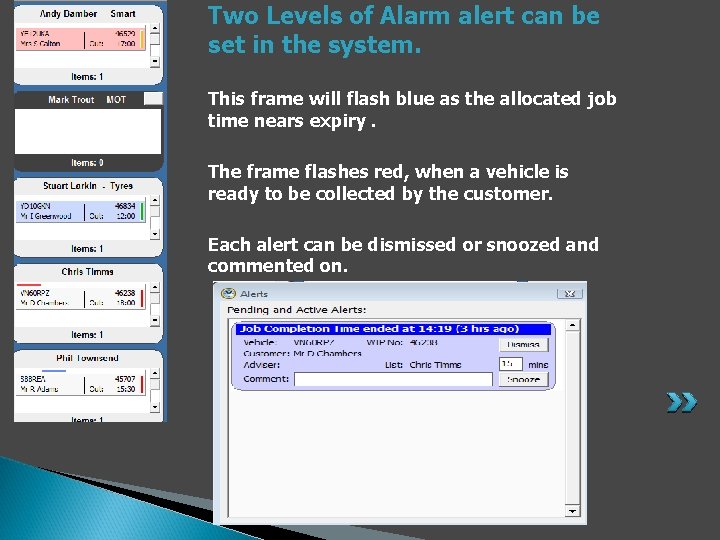 Two Levels of Alarm alert can be set in the system. This frame will
