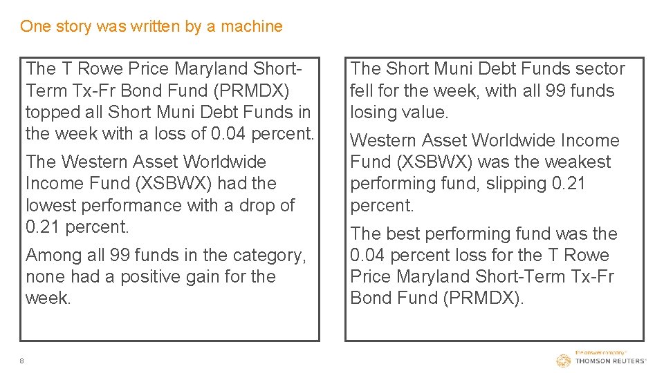 One story was written by a machine The T Rowe Price Maryland Short. Term