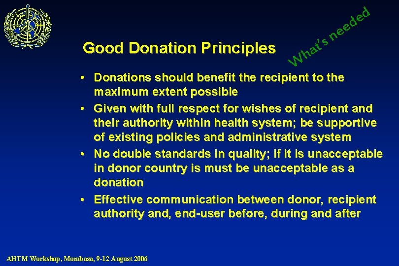 d e ed Good Donation Principles e n ’s W t a h •