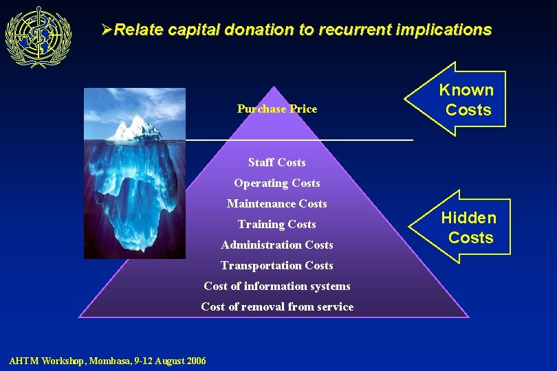 ØRelate capital donation to recurrent implications Purchase Price Known Costs Staff Costs Operating Costs