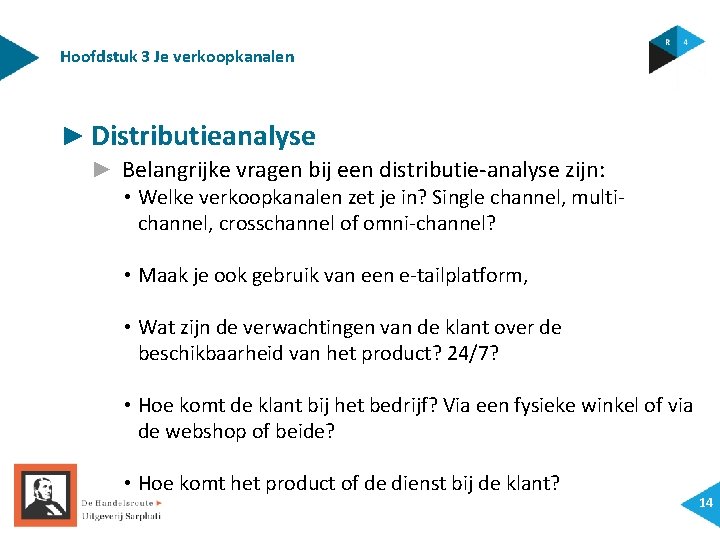 Hoofdstuk 3 Je verkoopkanalen ► Distributieanalyse ► Belangrijke vragen bij een distributie-analyse zijn: •