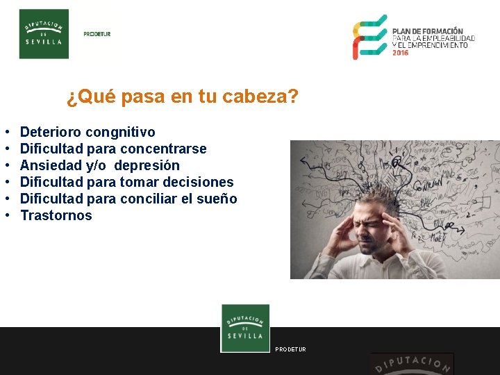 ¿Qué pasa en tu cabeza? • • • Deterioro congnitivo Dificultad para concentrarse Ansiedad