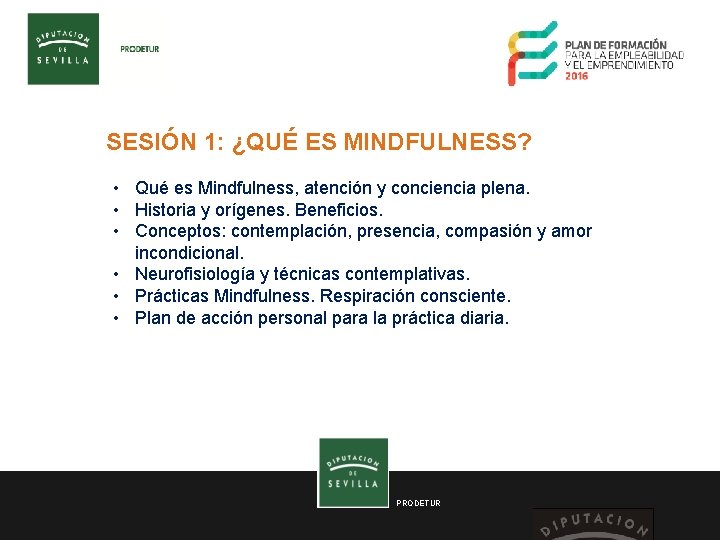 SESIÓN 1: ¿QUÉ ES MINDFULNESS? • Qué es Mindfulness, atención y conciencia plena. •