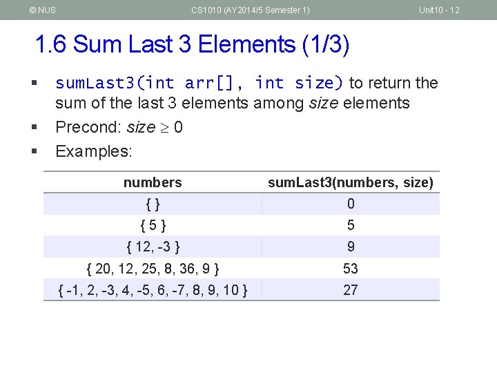 © NUS CS 1010 (AY 2014/5 Semester 1) Unit 10 - 12 1. 6