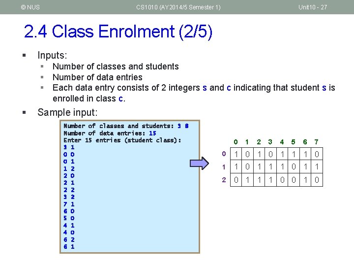 © NUS CS 1010 (AY 2014/5 Semester 1) Unit 10 - 27 2. 4
