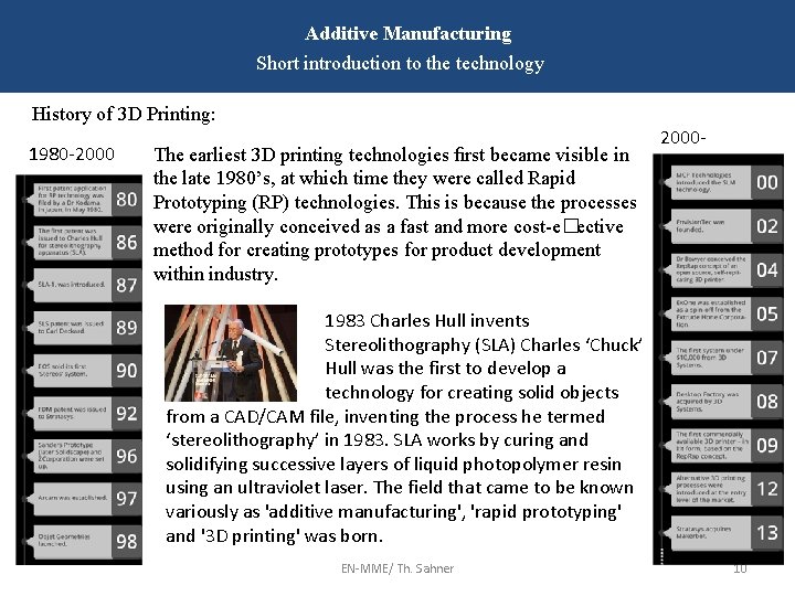 Additive Manufacturing Short introduction to the technology History of 3 D Printing: 1980 -2000