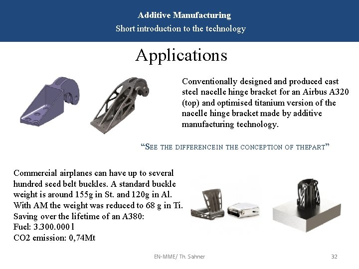 Additive Manufacturing Short introduction to the technology Applications Conventionally designed and produced cast steel