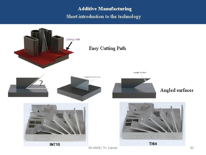 Additive Manufacturing Short introduction to the technology Easy Cutting Path Angled surfaces EN-MME/ Th.