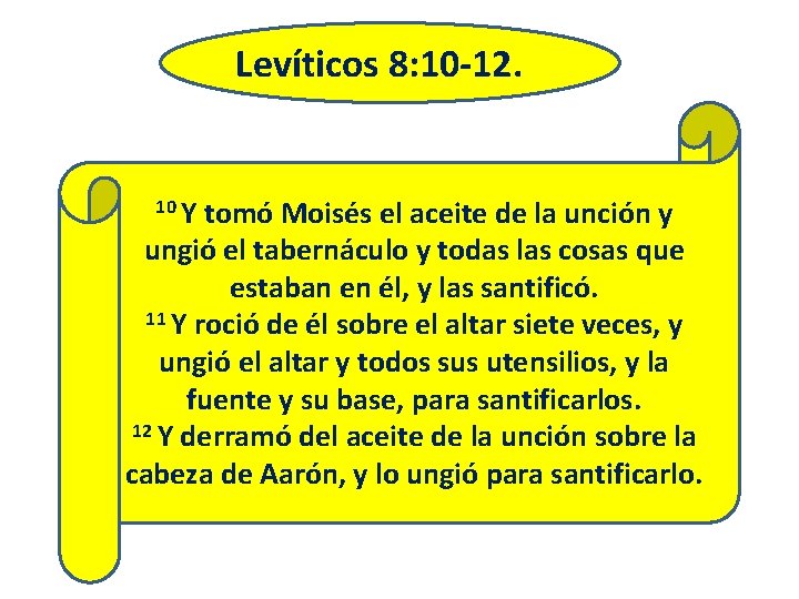 Levíticos 8: 10 -12. 10 Y tomó Moisés el aceite de la unción y