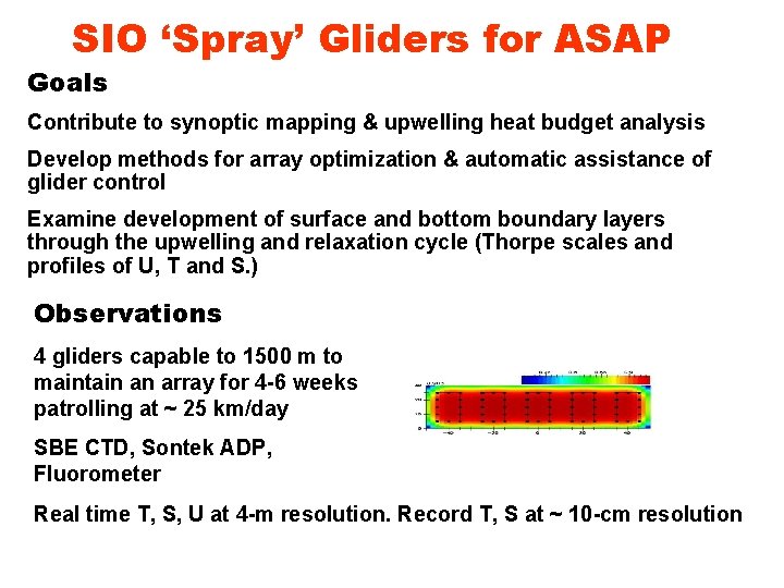 SIO ‘Spray’ Gliders for ASAP Goals Contribute to synoptic mapping & upwelling heat budget