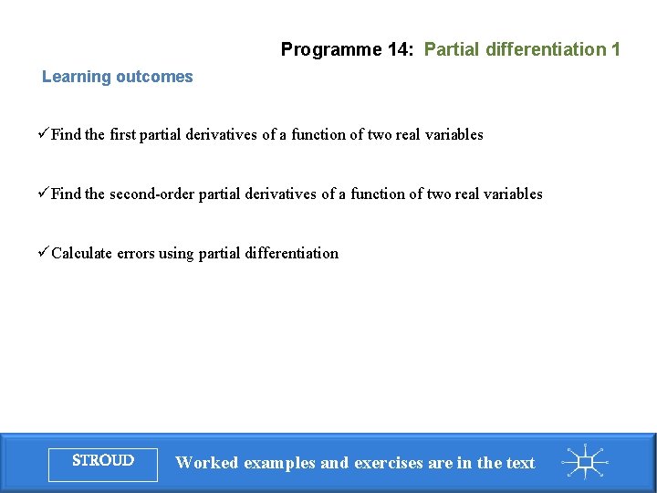 Programme 14: Partial differentiation 1 Learning outcomes üFind the first partial derivatives of a