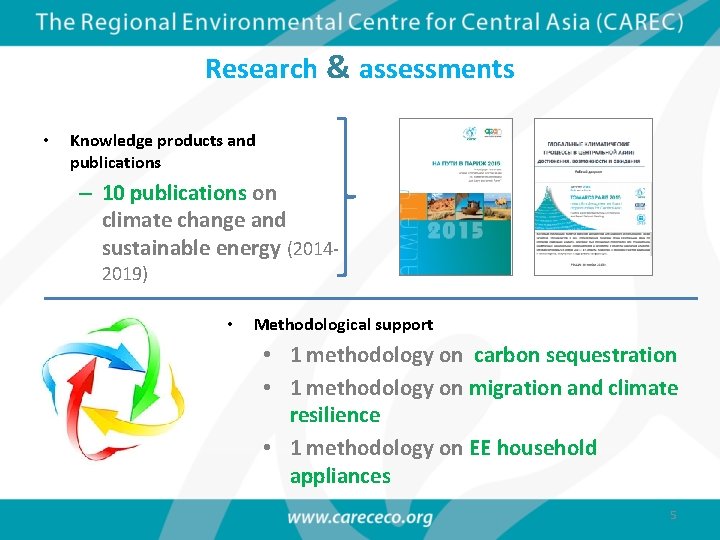 Research & assessments • Knowledge products and publications – 10 publications on climate change