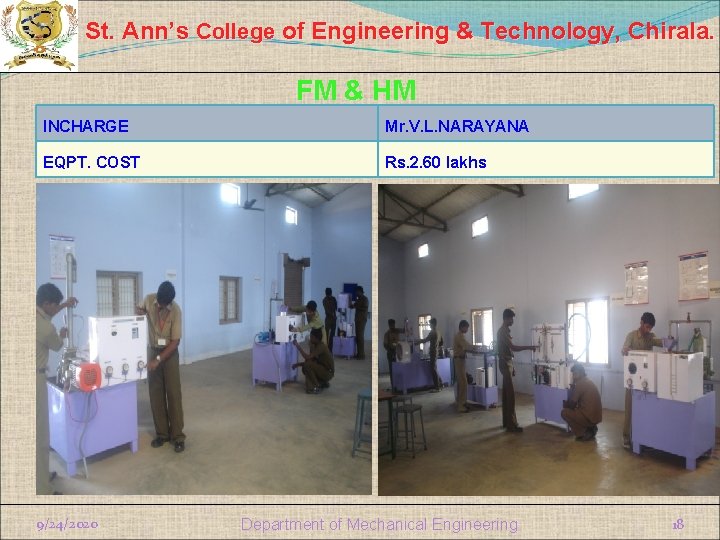 St. Ann’s College of Engineering & Technology, Chirala. FM & HM INCHARGE Mr. V.