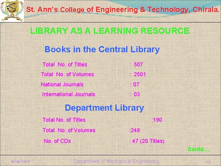 St. Ann’s College of Engineering & Technology, Chirala. LIBRARY AS A LEARNING RESOURCE Books