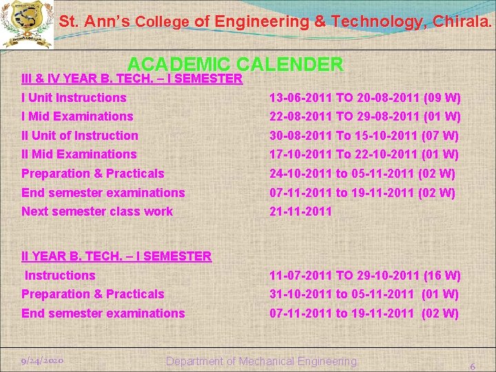 St. Ann’s College of Engineering & Technology, Chirala. ACADEMIC CALENDER III & IV YEAR