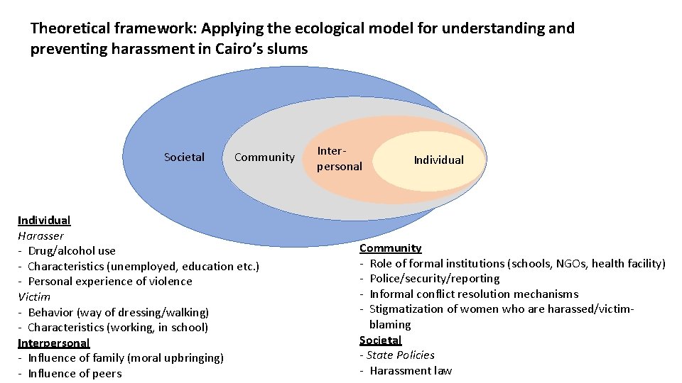 Theoretical framework: Applying the ecological model for understanding and preventing harassment in Cairo’s slums