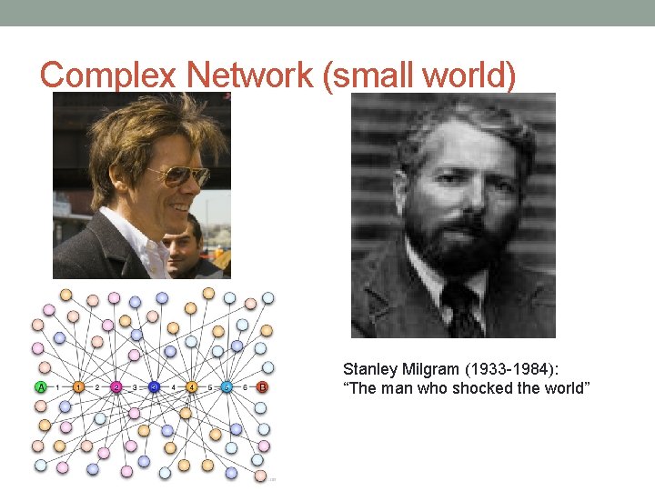 Complex Network (small world) Stanley Milgram (1933 -1984): “The man who shocked the world”