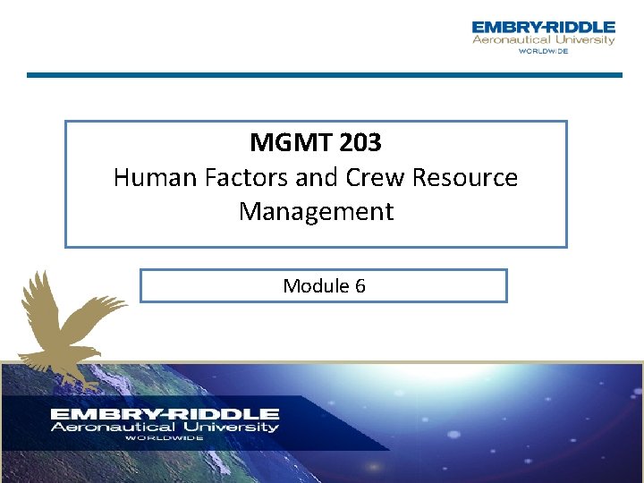 MGMT 203 Human Factors and Crew Resource Management Module 6 