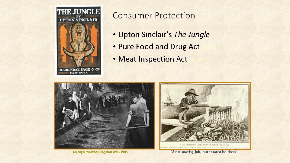 Consumer Protection • Upton Sinclair’s The Jungle • Pure Food and Drug Act (1906)