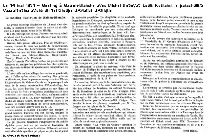 Le 14 mai 1931 – Meeting à Maison-Blanche avec Michel Detroyat, Louis Rouland, le