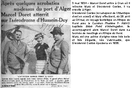 3 mai 1934 – Marcel Doret arrive à Oran où il retrouve Mary et