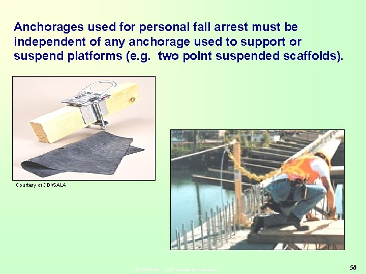 Anchorages used for personal fall arrest must be independent of any anchorage used to