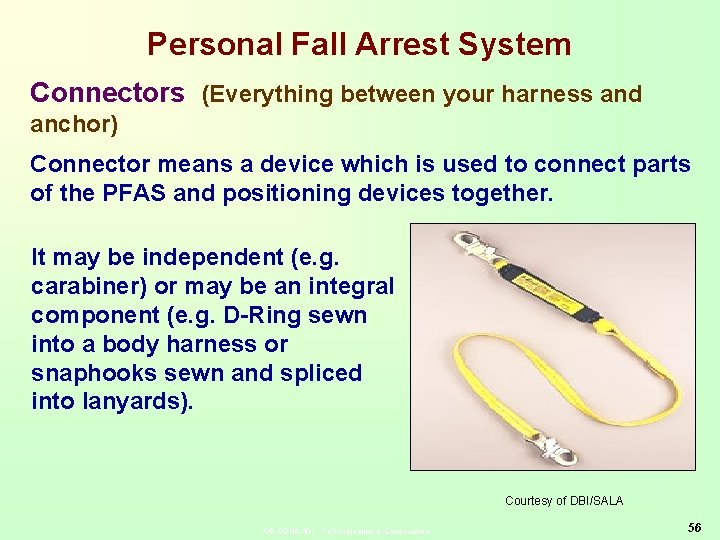 Personal Fall Arrest System Connectors (Everything between your harness and anchor) Connector means a