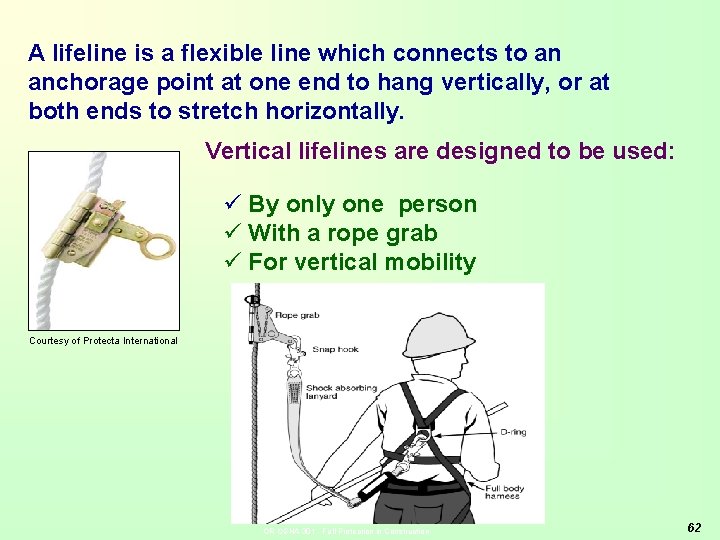 A lifeline is a flexible line which connects to an anchorage point at one