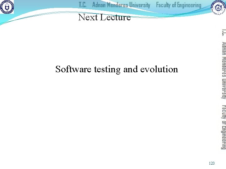 Next Lecture Software testing and evolution 123 