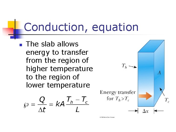Conduction, equation n The slab allows energy to transfer from the region of higher