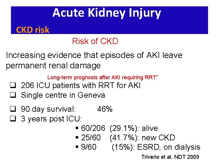 Acute Kidney Injury CKD risk Risk of CKD Increasing evidence that episodes of AKI