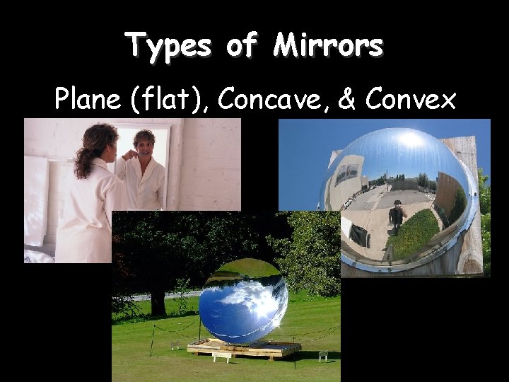 Types of Mirrors Plane (flat), Concave, & Convex 