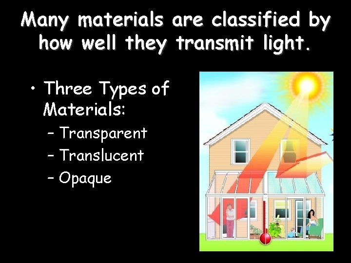 Many materials are classified by how well they transmit light. • Three Types of