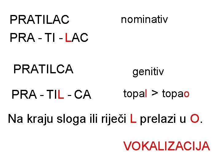 PRATILAC PRA - TI - LAC PRATILCA PRA - TIL - CA nominativ genitiv