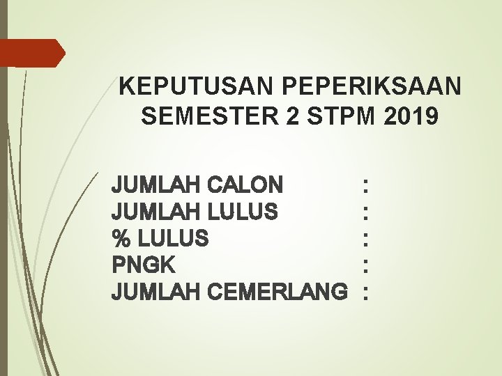 KEPUTUSAN PEPERIKSAAN SEMESTER 2 STPM 2019 JUMLAH CALON JUMLAH LULUS % LULUS PNGK JUMLAH