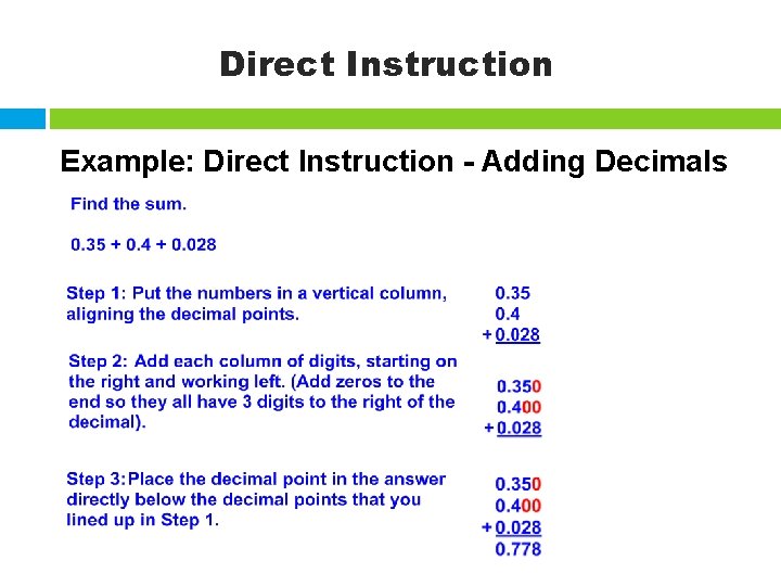 Direct Instruction Example: Direct Instruction - Adding Decimals 