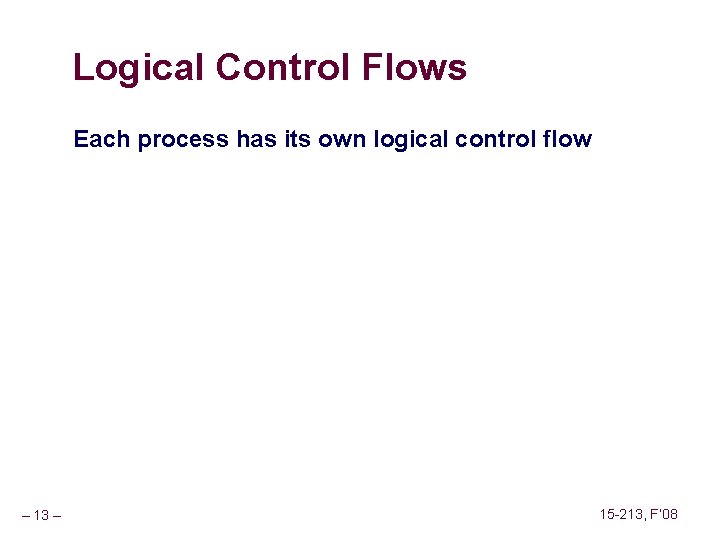 Logical Control Flows Each process has its own logical control flow – 13 –