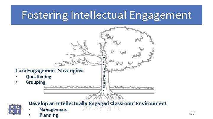 Fostering Intellectual Engagement Core Engagement Strategies: • • Questioning Grouping T E C H